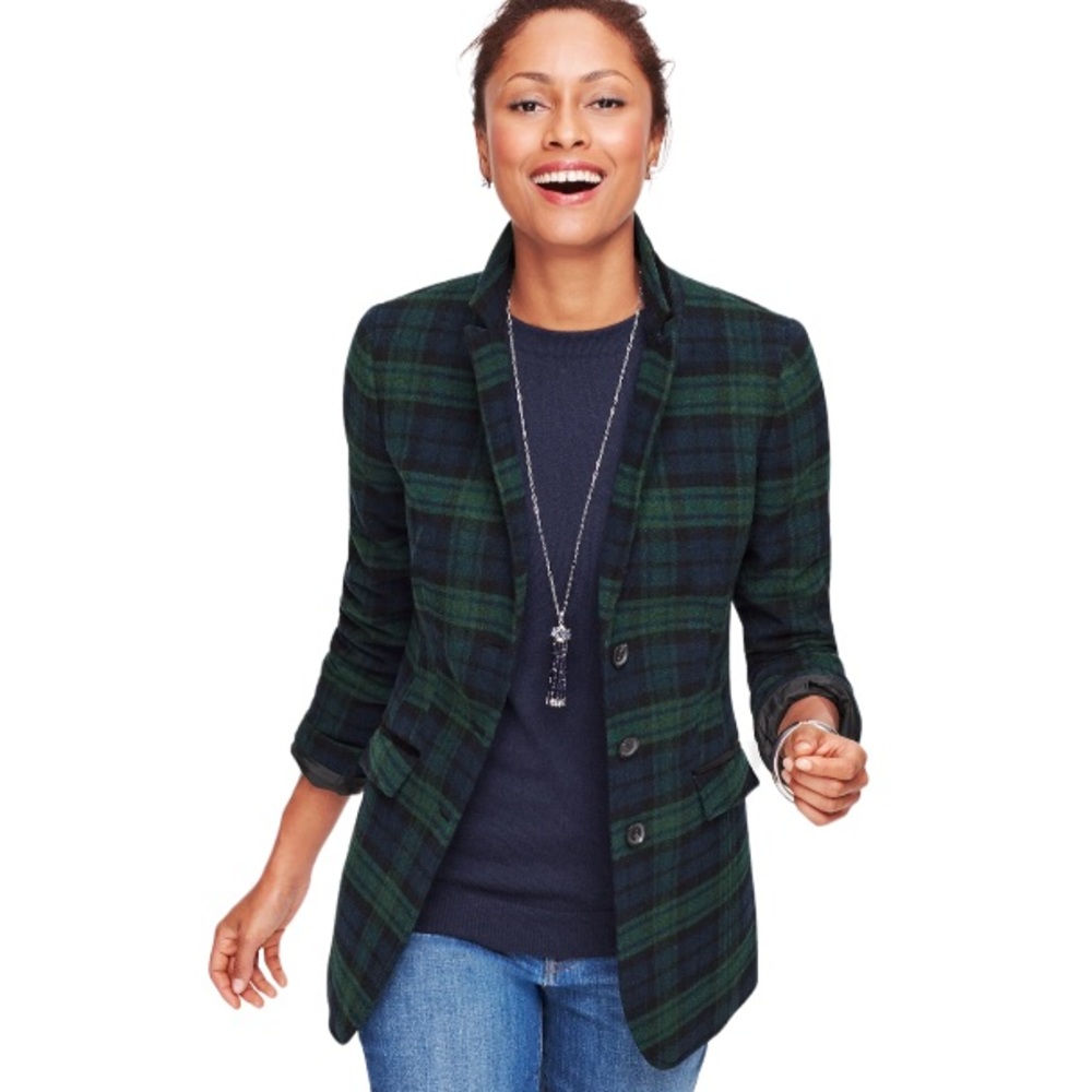 NWOT Talbots Green Blue Plaid Blazer